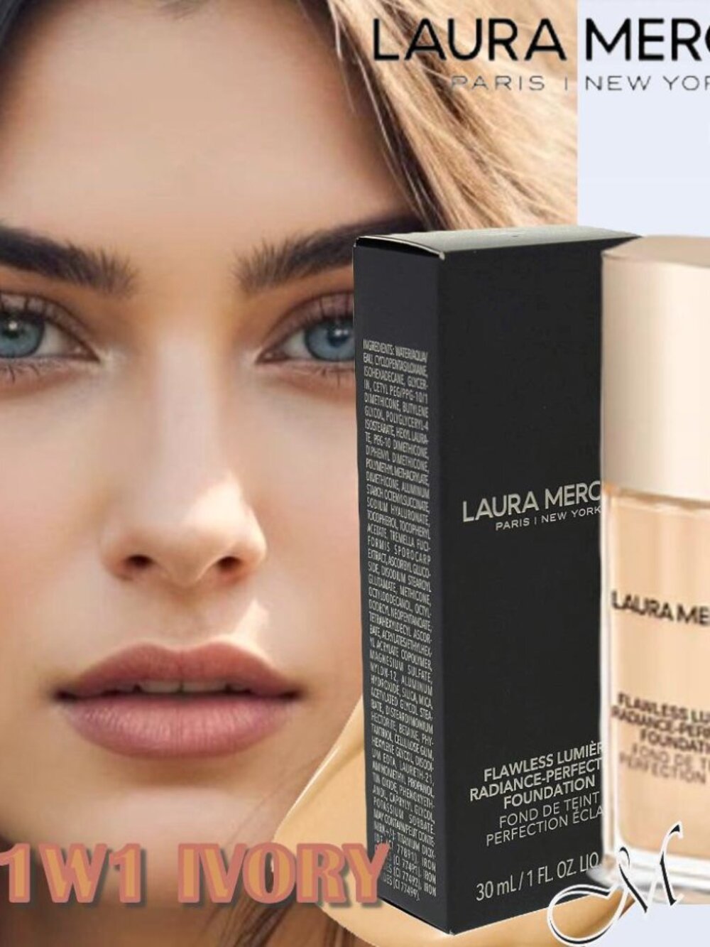 Laura Mercier Flawless Lumière Perfecting Foundation - 1W1 IVORY (Fair) 30ml NIB